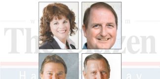 Above, clockwise from top left, Mayor Vanessa Fleisch, former Councilman Eric Imker, former Mayor Harold Logsdon and aviation company executive Kevin Madden. Photos/Submitted.