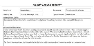 Screen grab of agenda item for the Feb. 8 meeting of the Fayette County Commission.