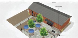 Graphic shows proposed brewery on Lee Street across from Fayetteville City Hall. Graphic/City of Fayetteville.