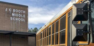 School bus parked at the current Booth Middle School. File Photo.