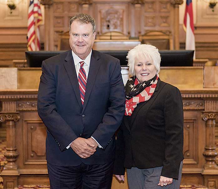 Chief Judge Christopher Edwards (L) stands with state Rep. Karen Mathiak (R-Griffin), who represents a portion of south Fayette County. Photo/Submitted.