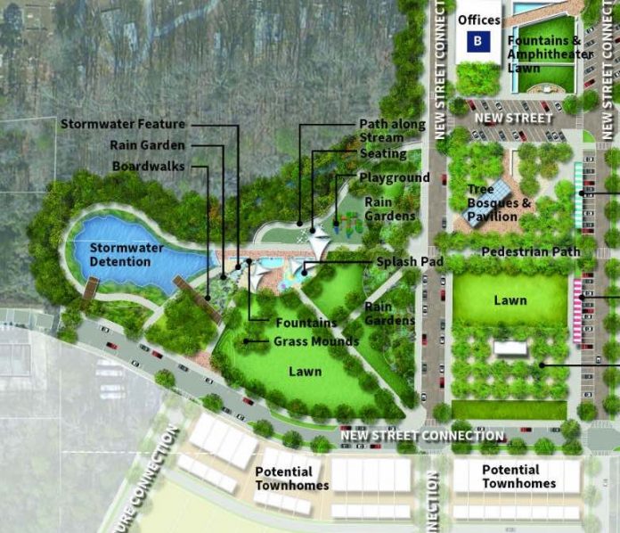 Map shows proposed new city park off Stonewall Avenue and next to the proposed new City Hall (not shown). Graphic/City of Fayetteville.