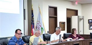 Peachtree City Planning Commission members at the Sept. 9 meeting included, from left, non-voting alternate Commissioner Scott Ritenour, Vice Chairman J.T. Rabun and commissioners Paul Gresham and Lisa Ann Curtis. Photo/Ben Nelms.