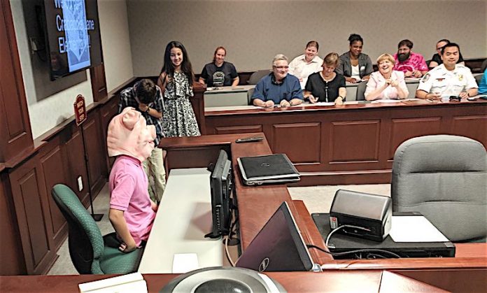 Mock trials can be some fun, like State Court Judge Jason Thompson's demonstration at Crabapple Lane Elementary School. Photo/Submitted.