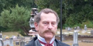 Doug Utt, playing the ghost of “Doc” Holliday, gave tour groups a history lesson during the annual Spirit Walk held Oct. 18 at the Fayetteville Cemetery. Photo/Ben Nelms.