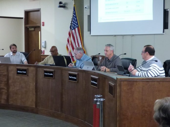 Approving a business expansion at the Jan. 27 meeting of the Peachtree City Planning Commission were, from left, commissioners Kenneth Hamner and Michael Link, Chairman Frank Destadio and commissioners Paul Gresham and Scott Ritenour. Photo/Ben Nelms.