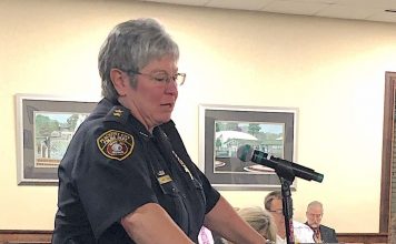 Peachtree City Police Chief Janet Moon speaks to the City Council Feb. 6 Photo/Cal Beverly.