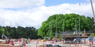 Construction on the new Fayetteville City Hall is underway on Stonewall Avenue in Fayetteville. Photo/Ben Nelms.