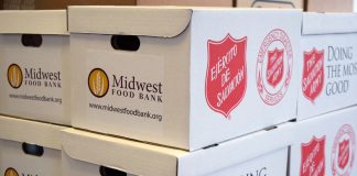 Disaster relief supplies packed by Midwest Food Bank in Peachtree City await shipment to Hurricane Laura victims. Photo/Midwest Food Bank.