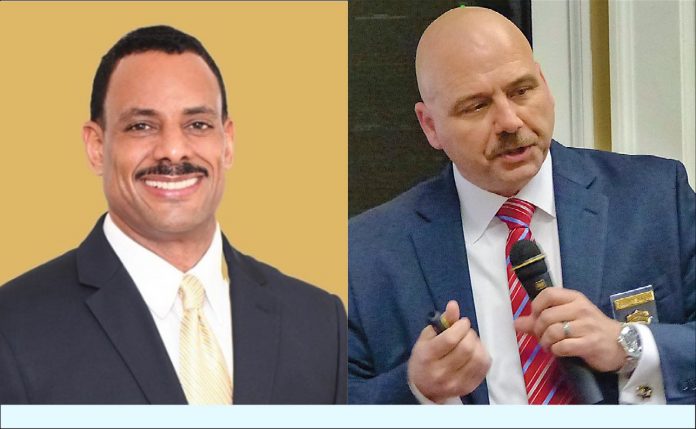 (L) Chris Pigors, Democrat candidate for sheriff, and (R) incumbent Sheriff Barry Babb, Republican.