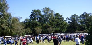 A crowd of at least 200 on Oct. 3 at Drake Field in Peachtree City attended the Blue in the Bubble golf cart rally supporting the Biden-Harris ticket and other Democratic candidates. Photo/Ben Nelms.