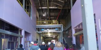 Fayetteville municipal employees and others on Oct. 2 got a look at the new City Hall under construction on Stonewall Avenue. The view is from the front door of the building, looking down large grand lobby of the 34,000 sq. ft. building. Photo/Ben Nelms.