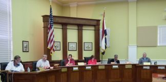 Members of the Fayetteville Planning and Zoning Commission at the Oct. 27 meeting included, from left, commissioners Ken Collins, Toby Spencer and Brett Nolan, Chairman Sarah Murphy, and commissioners Debi Renfroe and David Hilderbrandt. Photo/Ben Nelms.