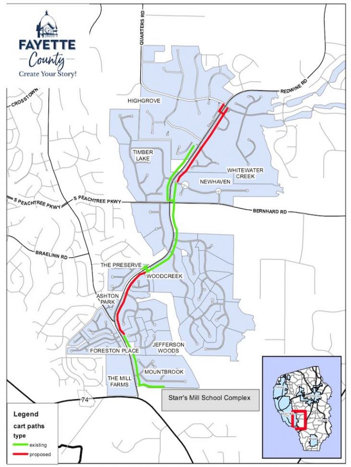 Map of Redwine Road cart path extension. Graphic/Fayette County Commission.