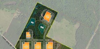 The conceptual site plan, including a potential building layout, for the 1 million sq. ft. Southeast Data Center project at Ga. Highway 54 and Veterans Parkway in Fayetteville was approved Dec. 15 by the Fayetteville Planning and Zoning Commission. Graphic/Oceanic Data Centers.