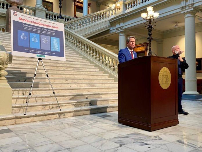 Gov. Brian Kemp unveiled plans to vaccinate Georgia school teachers in a speech at the state Capitol on Feb. 25, 2021. Photo/Beau Evans.