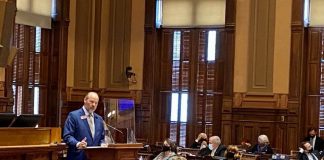 State Rep. Barry Fleming, R-Harlem, pitches his bill proposing broad changes to Georgia’s voting system, particularly for absentee voting, on March 1, 2021. Photo/Beau Evans.