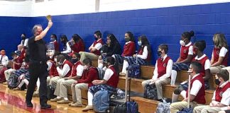 Students were assembled for prayer and a blessing from Father John Koziol and Father Kevin Hargaden. Fr. Hargaden blessed all the students, staff, and families. Photo/Submitted.