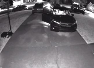 Home surveillance video catches one auto burglar entering unlocked vehicle while others scurry around to get into nearby vehicles in south Peachtree City. Facebook video posted by Peachtree City Police Department.