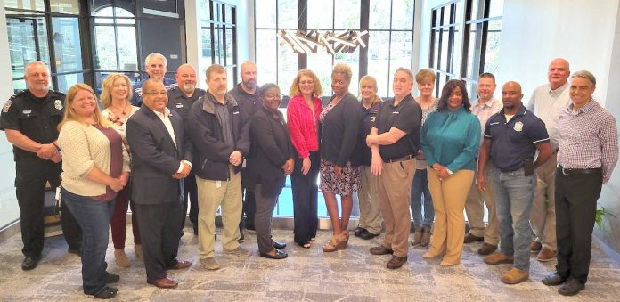 Mayor Ed Johnson joined the recent LeaderGov leadership training participants for a photograph at City Hall. Pictured are (L-R) Deputy Police Chief Robert Mask, Senior Accountant Karen Austin, City Clerk Anne Barksdale, Mayor Johnson, Assistant City Manager Alan Jones, Police Chief Scott Gray, Finance Director Mike Bush, City Manager Ray Gibson, Planning & Zoning Director Denise Brookins, Human Resources Director Nella Cooper, Deputy Finance Director Carleetha Talmadge, Fire Chief Linda Black, Technology Director Kelvin Joiner, Deputy City Clerk Valerie Glass, Communications Director Ann Marie Burdett, Public Services Director Chris Hindman, Public Works Operations Director Jermaine Taylor, Community & Economic Development Director David Rast, and Economic Development Director Brian Wismer. Photo/City of Fayetteville.