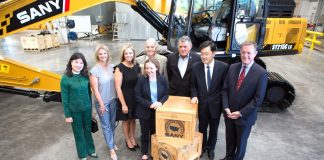 Among those pictured are (2nd from left) Peachtree City Council member Gretchen Caola, and councilmen Frank Destadio and Mike King (at rear, 4th and 5th from left respectively), Chinese Ambassador Qin Gang (2nd from right) and Fayette Chamber of Commerce CEO Colin Martin. Photo/Submitted.