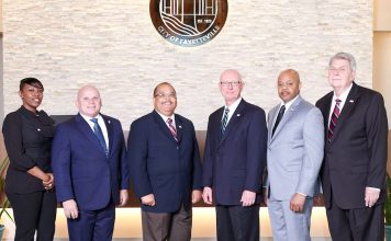 Portrait of Fayetteville City Council members. (L-R) Niyah Glover (mayor pro tem), Joe Clark, Mayor Edward Johnson, Scott Stacy, Darryl Langford and Rich Hoffman. Photo/City of Fayetteville website.