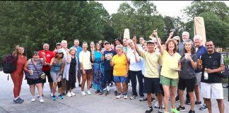 Among the pickleball enthusiasts at Whitewater and (L-R) Karen Harris, Cathy Casado, Augie Casado, Madhvi Bahuguna, Bob Forman. Brenda Forman, Paul Smith, Kris Smith, Cindy Coe, Jonny Coe, Myriam Cousin, Rolf Cousin, Bonnie Jandhyala, Venkata Jandhyala, Armando Catter, Sheila Smith, Chris Pham, Vicki Leopold, Sheila Price, Rick Price, Mae Pham, Tommy Estes, Adla Reddy. Photo/Submitted.