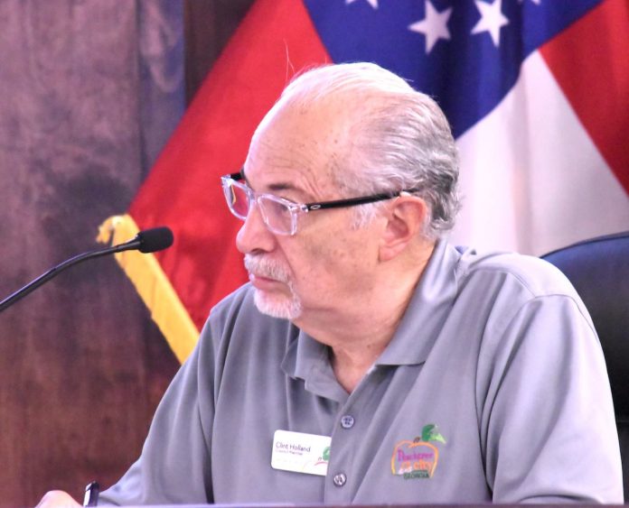 Peachtree City Council member Clint Holland at a June 2023 meeting. Photo/Cal Beverly.