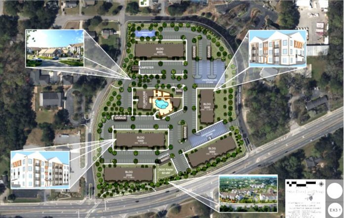 Layout of 273-unit apartment complex proposed for east Fayetteville. Graphic/City of Fayetteville.