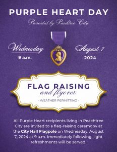 Purple Heart Day in Peachtree City is Wednesday