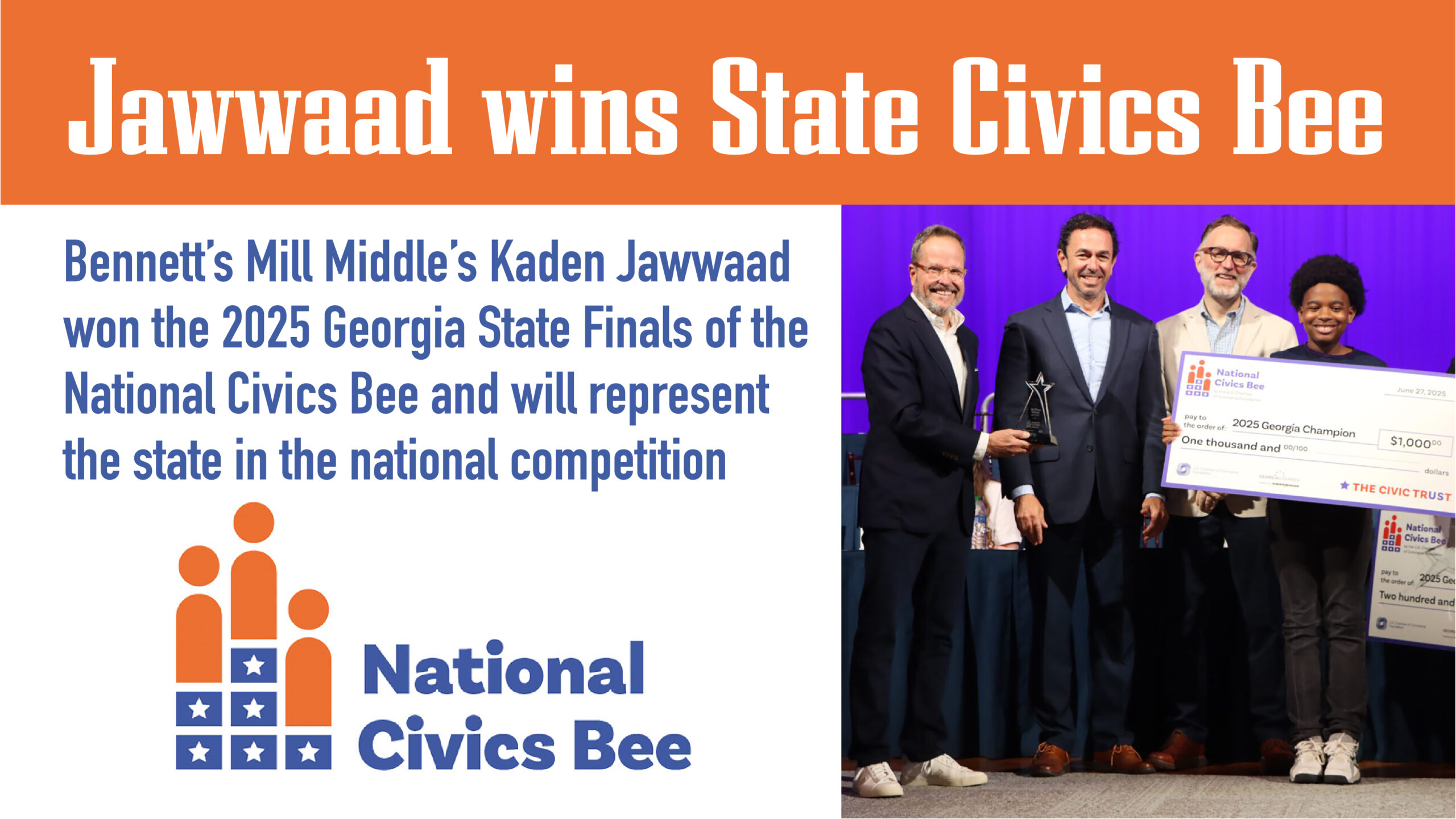 Bennett’s Mill’s Jawwaad wins State Civics Bee